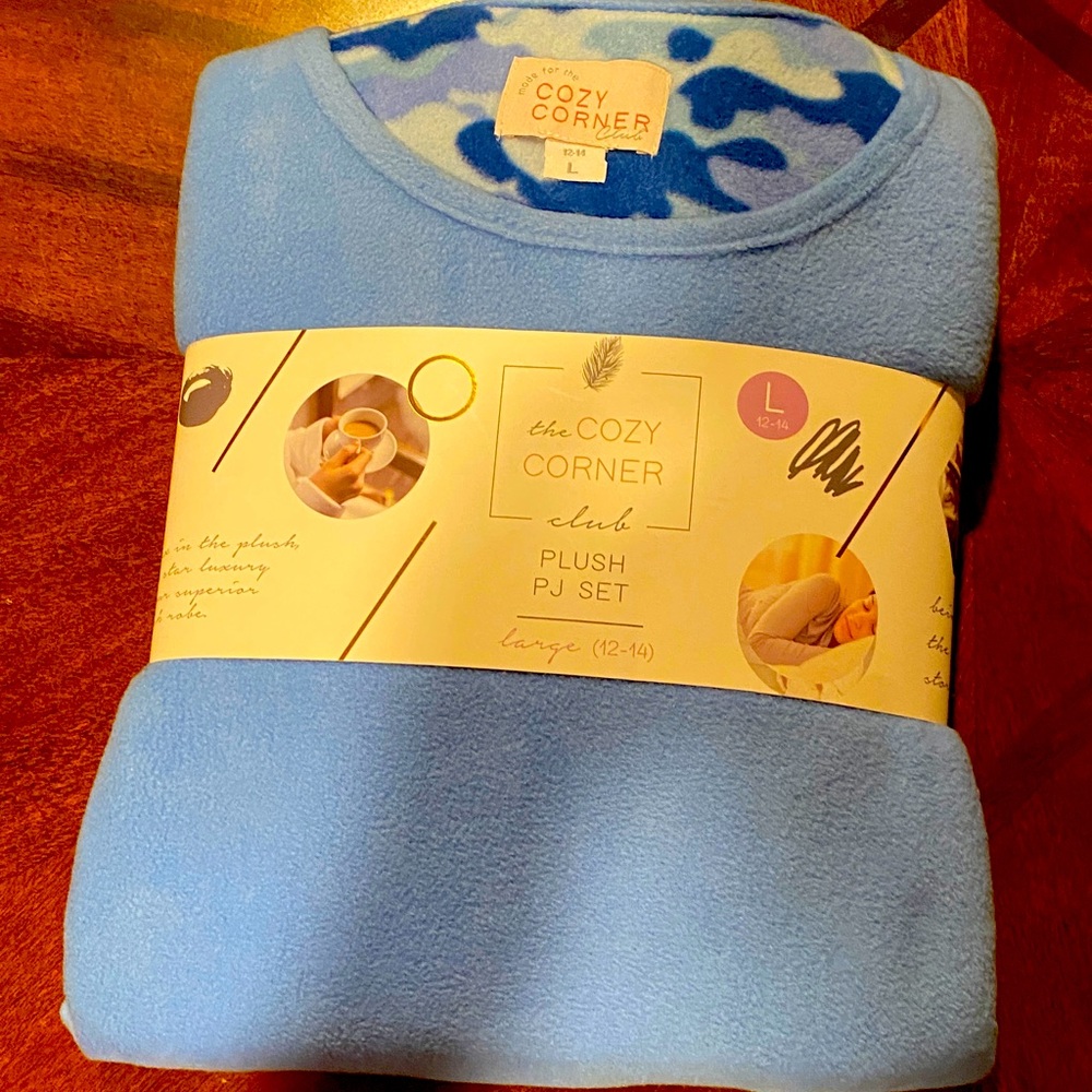 Blue Plush Womens Pajama Set Large 12-14 100% Polyester